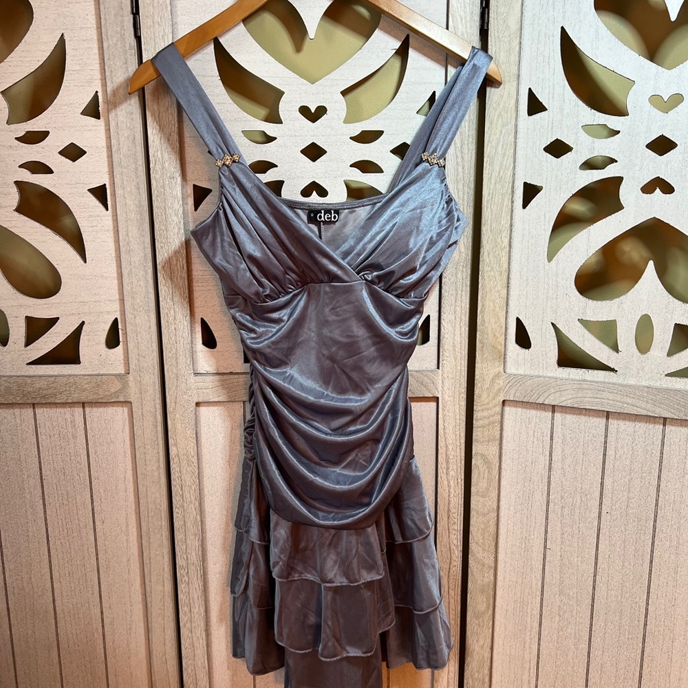 Silver Ruched Tiered Mini Dress – Size Small